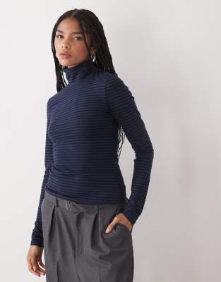 Weekday Slim Fit Turtleneck Long Sleeve T-shirt In Blue
