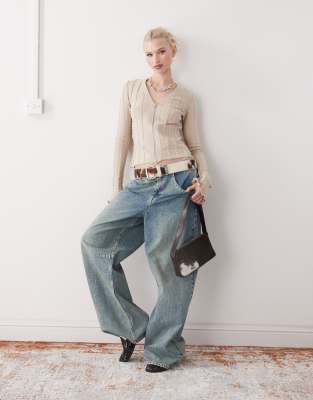 Weekday Slim Fit Zip Up Textured Cardigan In Neutral