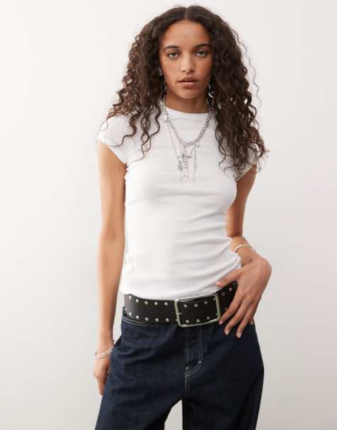 Weekday slim fitted ribbed t-shirt in white - view 1