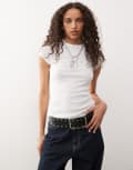 [Weekday] Weekday slim fitted ribbed t-shirt in white XL White