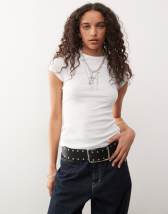 Weekday cinched waist t-shirt in grey melange