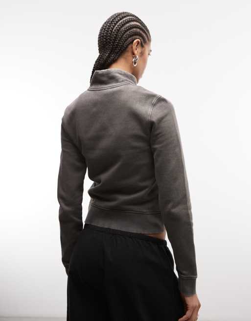 Weekday slim fitted zip up hoodie in dark gray, 4 of 4