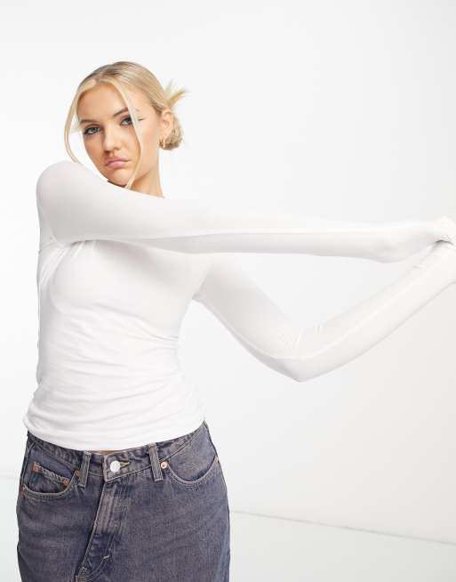 Weekday Slim long sleeve t-shirt in white