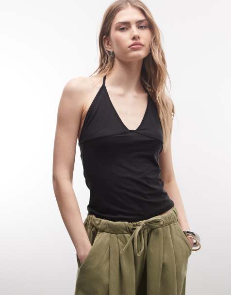 Weekday slim strap v neck halter top in black - view 1