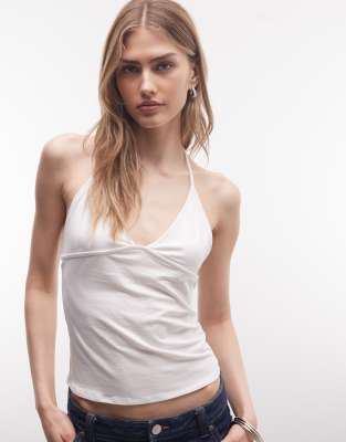 Weekday Weekday slim strap v neck halter top in white