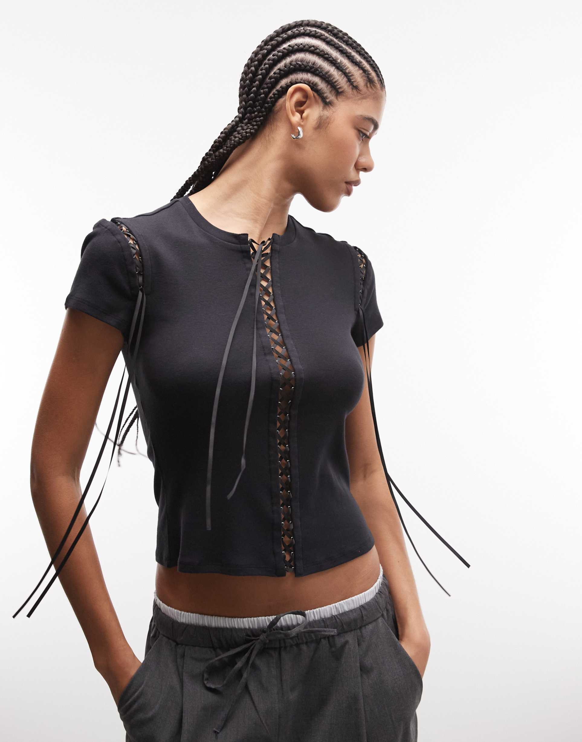 weekday slim t-shirt with cross tie detailing in black