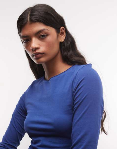 Weekday slim three quarter length sleeve top in blue - view 1