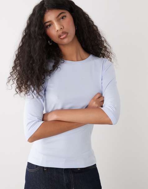 Weekday slim three quarter sleeve top in light blue - view 1