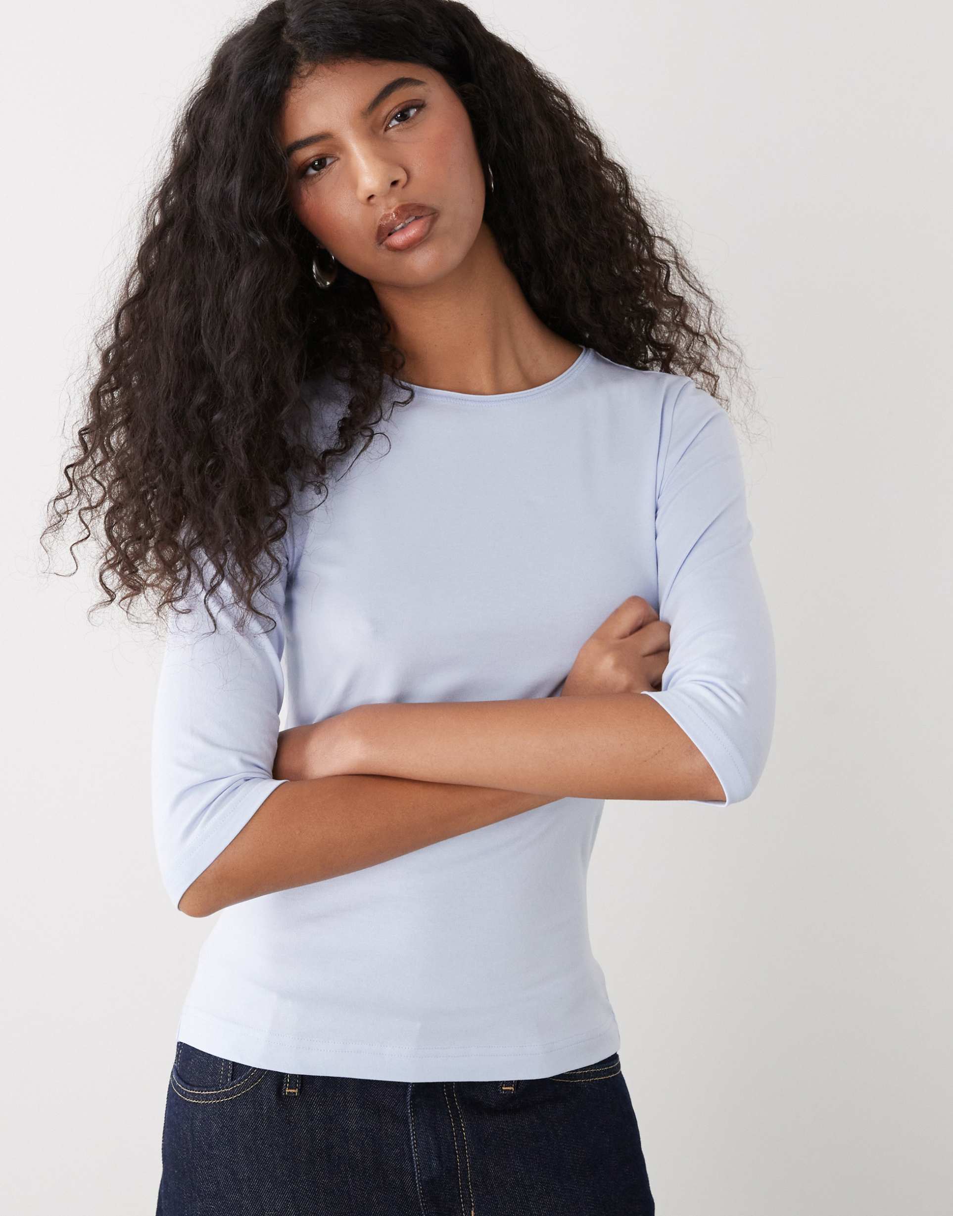 weekday slim three quarter sleeve top in light blue