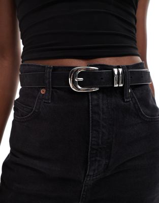 Weekday Weekday slim western belt with silver buckle in black