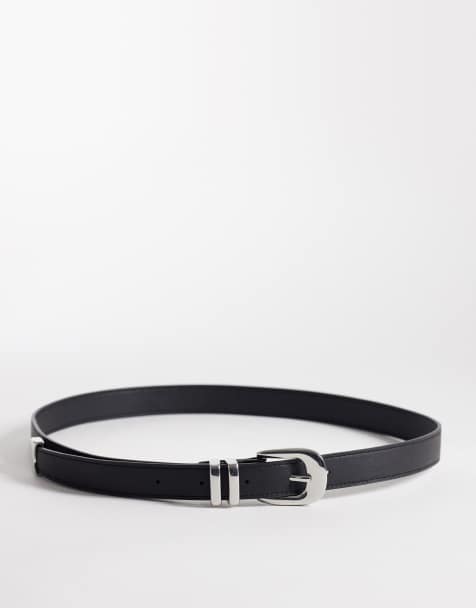 Weekday slim western belt with silver buckle in black - view 1