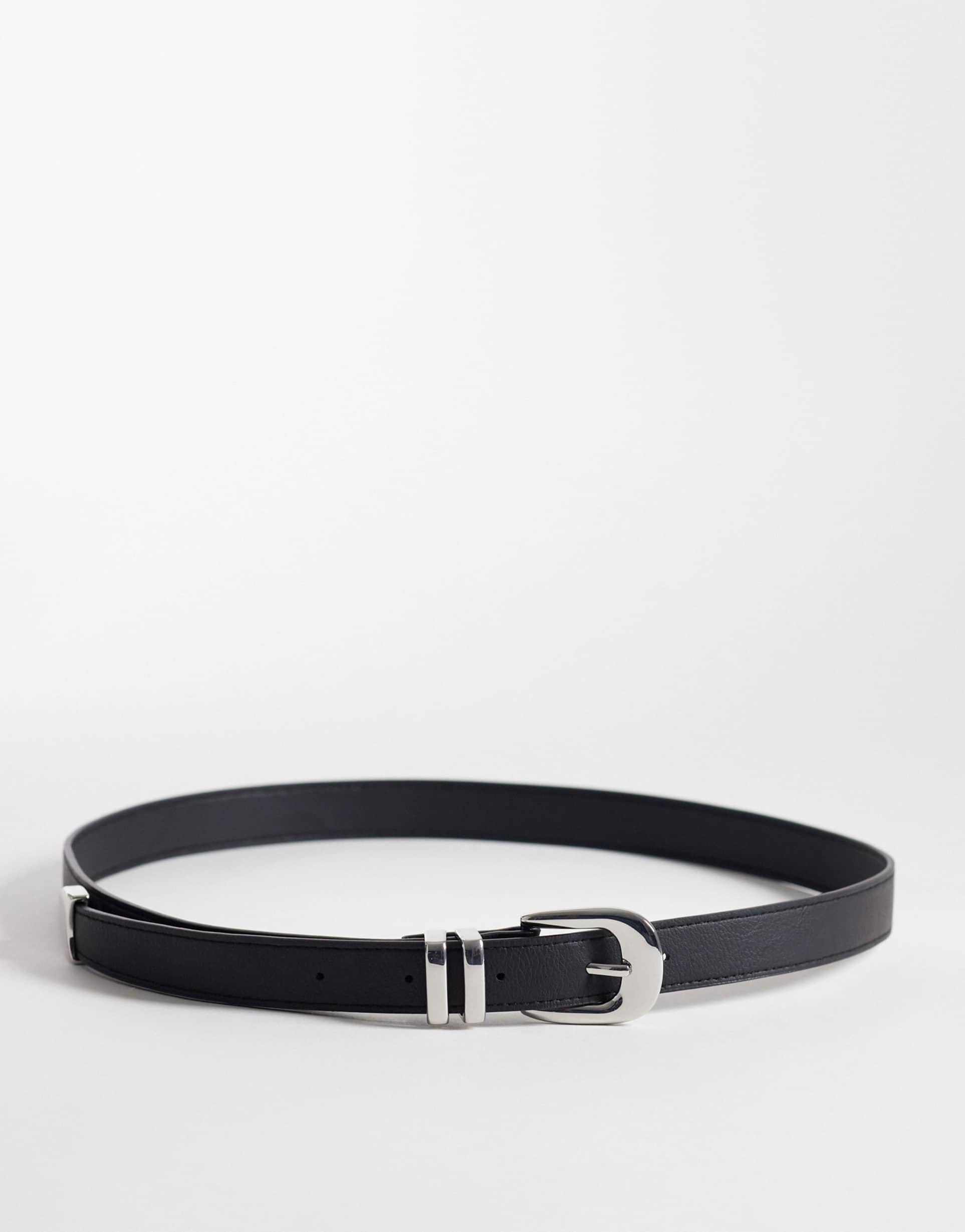 weekday slim western belt with silver buckle in black