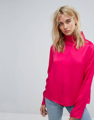 Weekday Slinky High Neck Shirt-pink