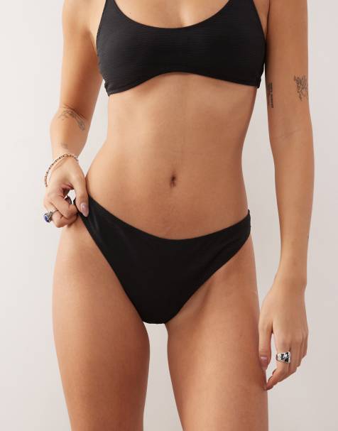 Weekday - Slip bikini brasiliano nero in tessuto stropicciato - view 1