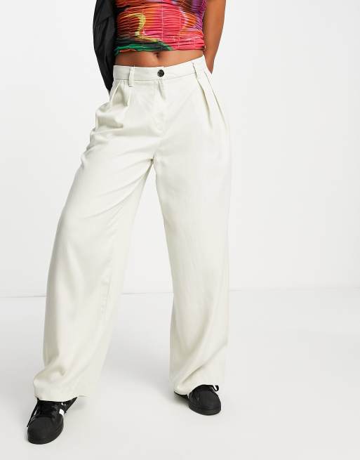 Weekday slouch wide leg trousers in beige, 3 of 4