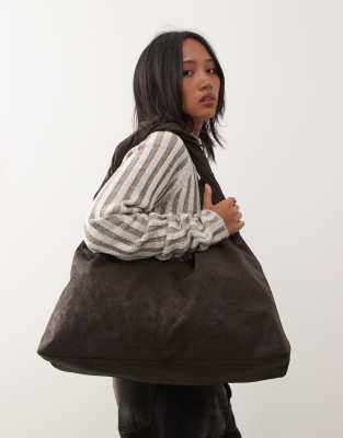 Weekday Slouchy Faux Suede Shoulder Bag In Brown