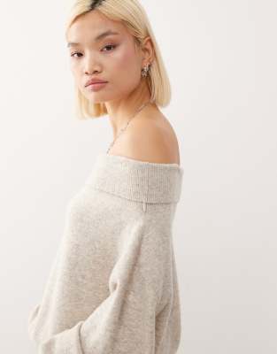 Weekday Slouchy Off The Shoulder Sweater In Gray