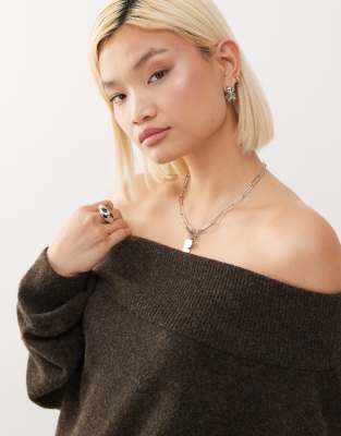 Weekday Slouchy Off The Shoulder Sweater In Brown