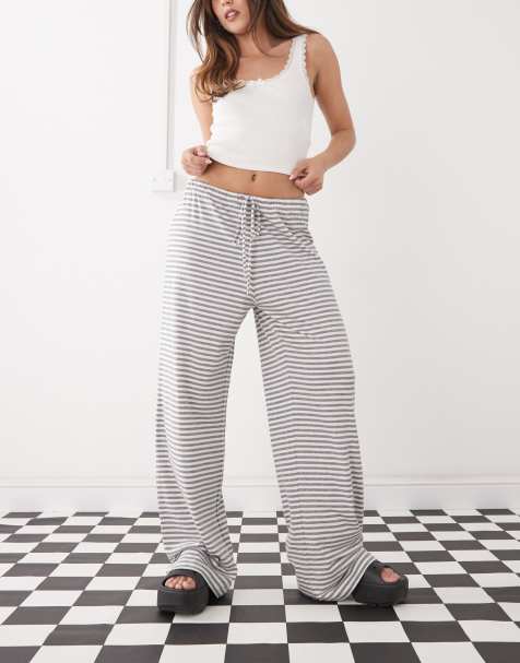 Weekday slouchy pants in off-white and gray stripes - view 1
