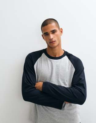 Weekday Slub Fabric Oversized Long Sleeve Raglan T-shirt In Gray