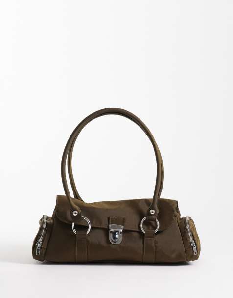 Weekday small shoulder bag with silver-tone detailing in khaki green - view 1