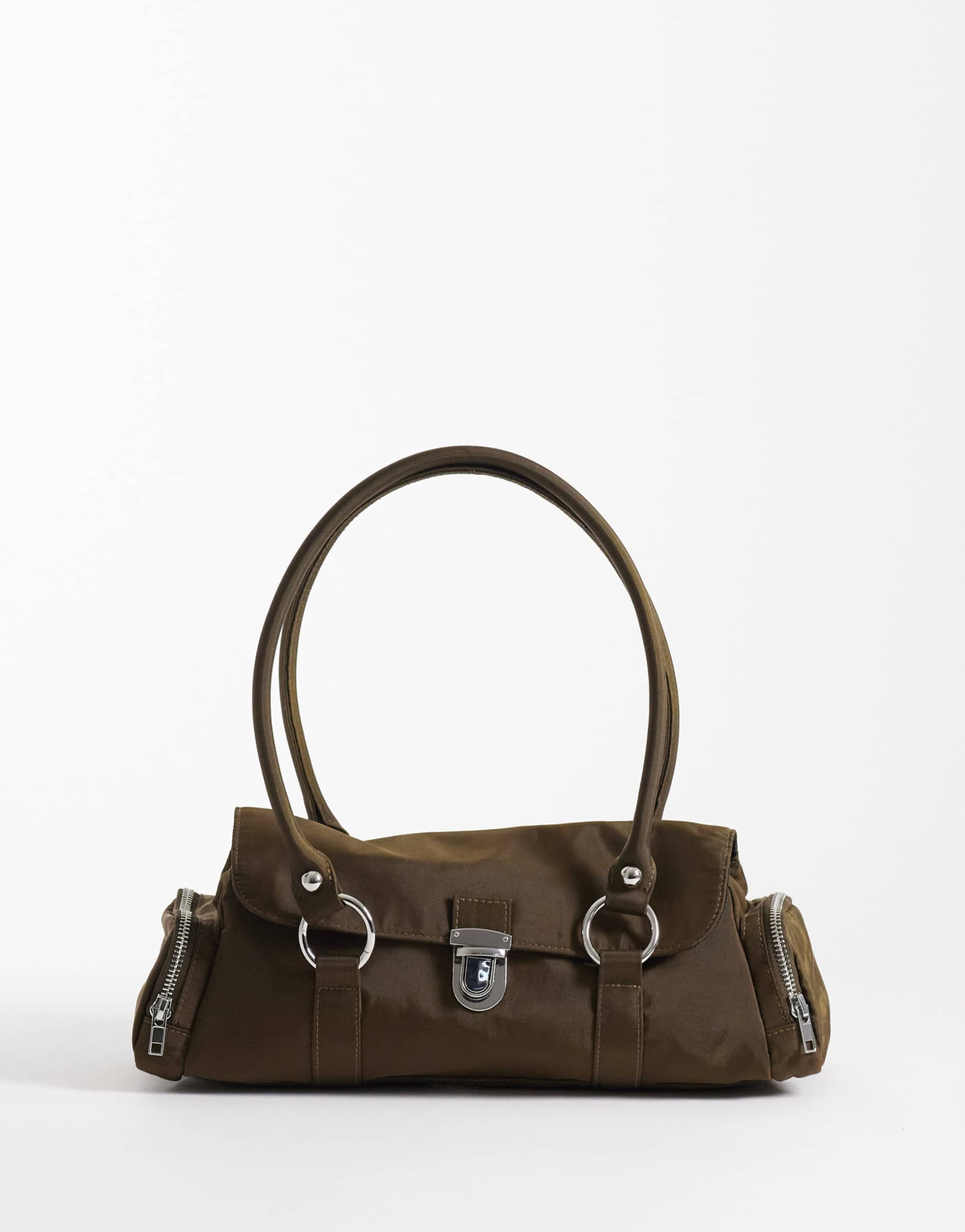 weekday small shoulder bag with silver-tone detailing in khaki green