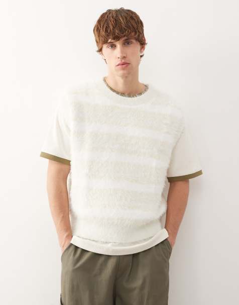 Weekday - Smanicato in filato peloso bianco sporco a righe - view 1