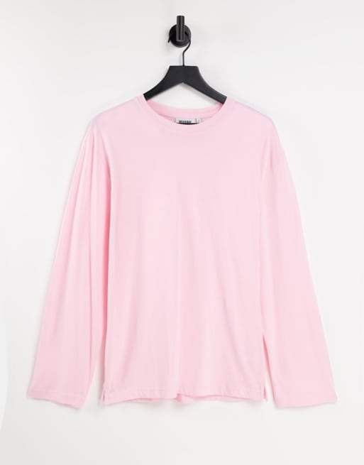 Weekday - Smash - Maglietta a maniche lunghe oversize in cotone rosa chiaro - LPINK
