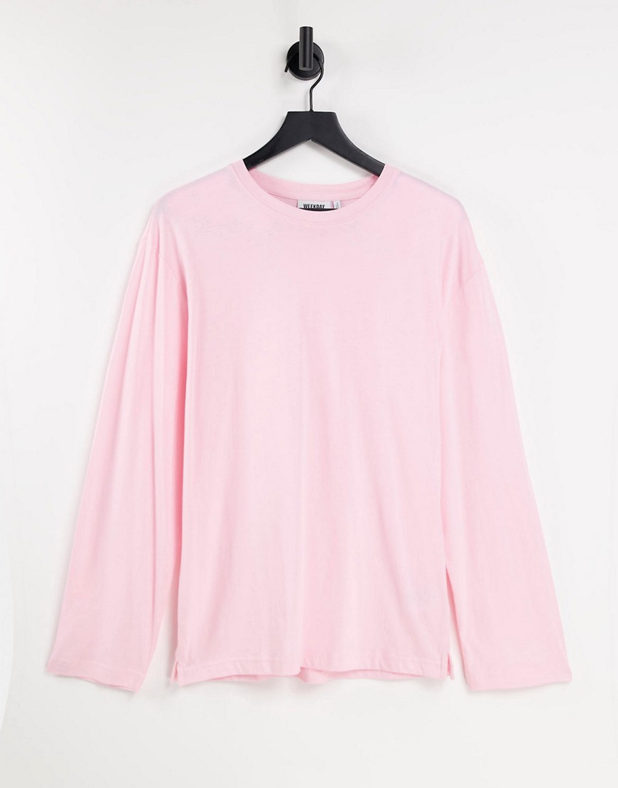 Weekday Smash organic cotton oversized long sleeve t-shirt in light pink