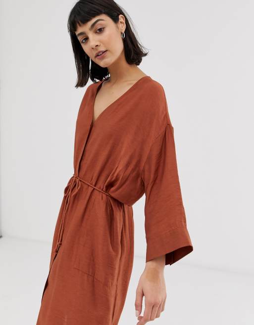 Weekday smock button front dress in rust, 3 of 4