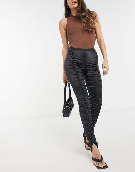 Weekday split hem polyester pants in black