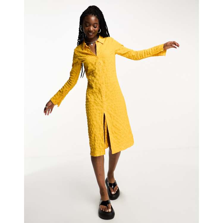 Yellow midi shirt hot sale dress