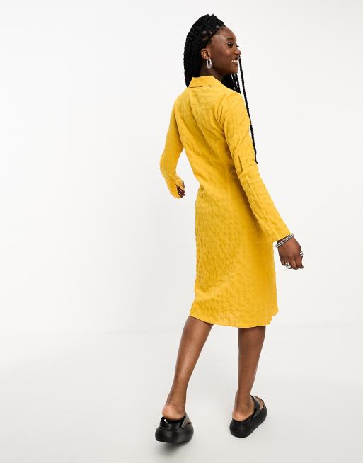 Weekday Smock Textured Shirt Midi Dress in Yellow
