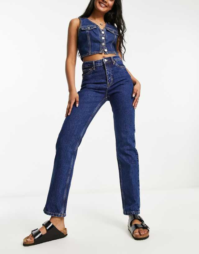 Weekday - smooth high waist slim leg stretch jeans in nobel blue