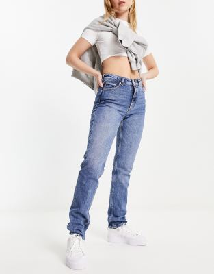 Weekday Smooth high waist slim straight leg jeans in winter blue - ASOS Price Checker