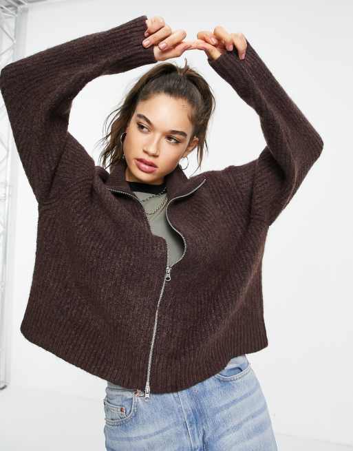 Knitted zip 2025 up cardigan