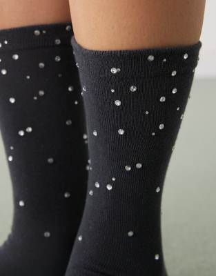 Weekday Socks With Rhinestones In Black