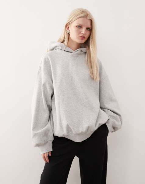 Weekday soft heavy oversized hoodie in grey melange - view 1