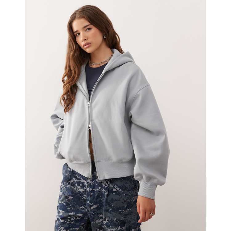 Weekday soft heavyweight jersey oversized zip hoodie in light gray
