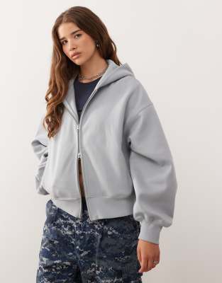 Weekday Weekday soft heavyweight jersey oversized zip hoodie in light melange-Grey