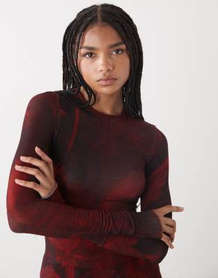 Weekday Soft Long Sleeve Top With All-over Dragon Graphic Print In Red