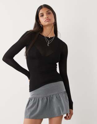 Weekday Soft Semi Sheer Long Sleeve T-shirt In Black