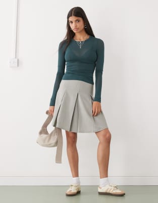 Weekday Soft Semi Sheer Long Sleeve T-shirt In Green