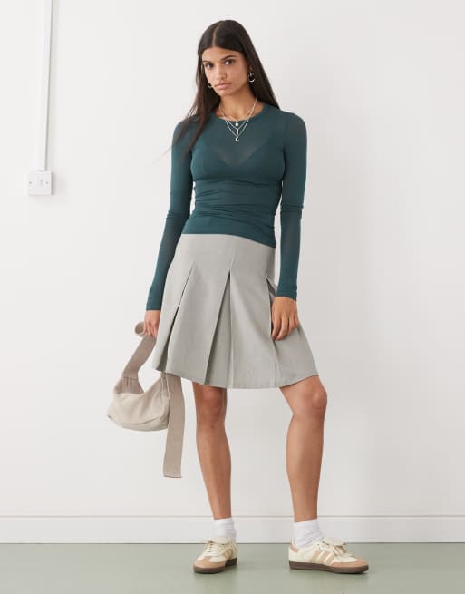 Weekday soft semi sheer long sleeve T-shirt in dark green - Exclusive to ASOS