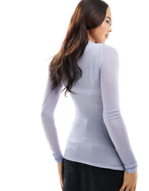 Weekday soft semi sheer long sleeve t-shirt in lilac, 4 of 4