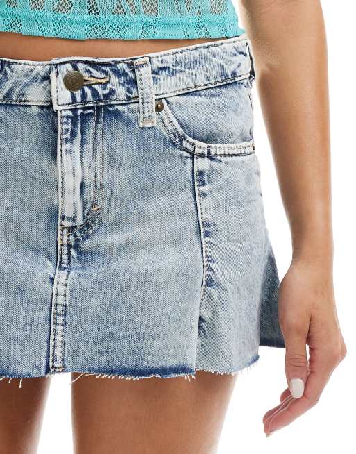 Weekday Soho flared denim mini skirt in light blue wash | ASOS