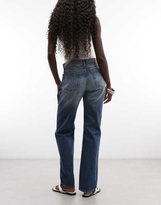 Weekday Sonic lavtaljede jeans med lige ben i blå vask, 2 af 5