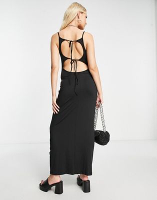 Weekday Sophie open back dress with tie details in black - ASOS Price Checker