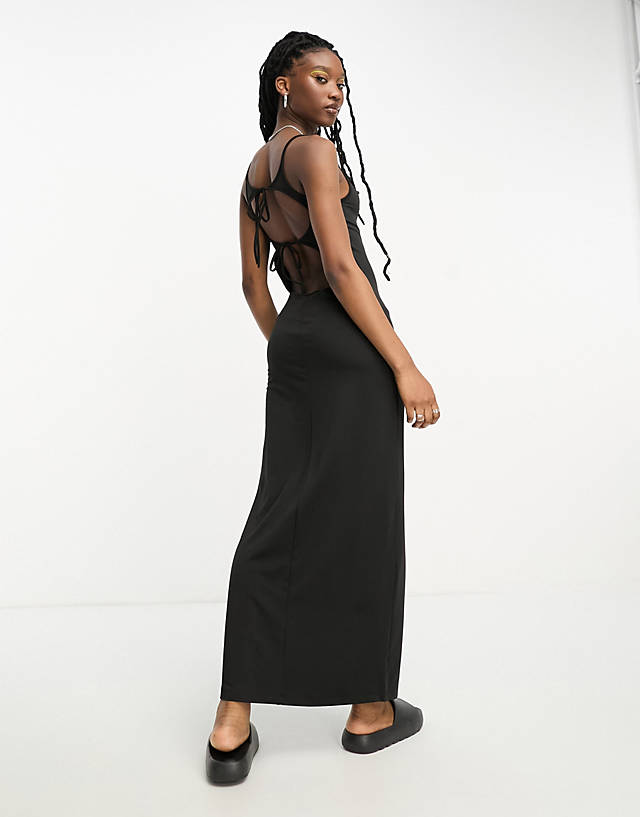 Weekday - sophie open back midaxi dress with tie detail in black exclusive to asos