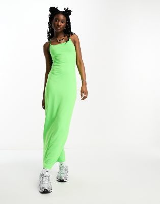 Weekday Sophie open back midaxi dress with tie detail in green exclusive to ASOS - ASOS Price Checker